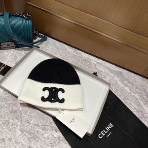 Celine Triomphe Two Tone Knit Beanie